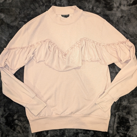 Topshop Sweaters - Topshop Blush Pink Ruffle Front Sweatshirt - size US 6 / UK 10